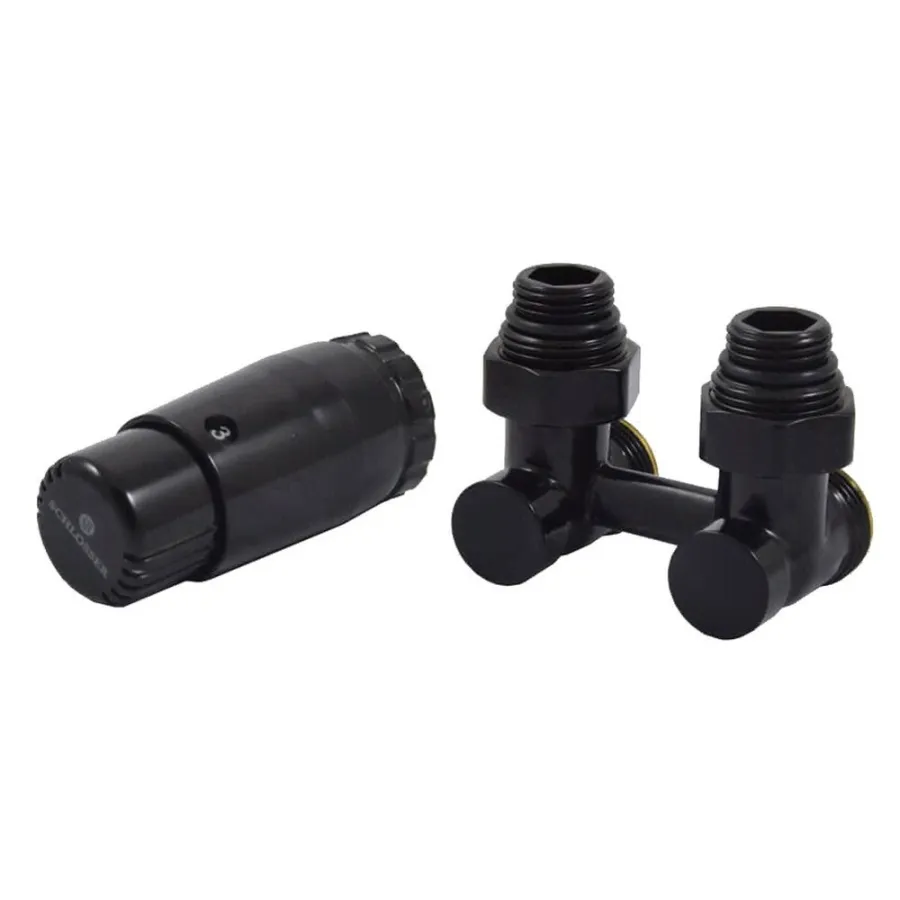 Комплект узла нижнего подкл SCHLOSSER угловой STANDARD 3/4" (Ral 9005) с термогол. М30х1,5, ниппеля 1/2"Х3/4"