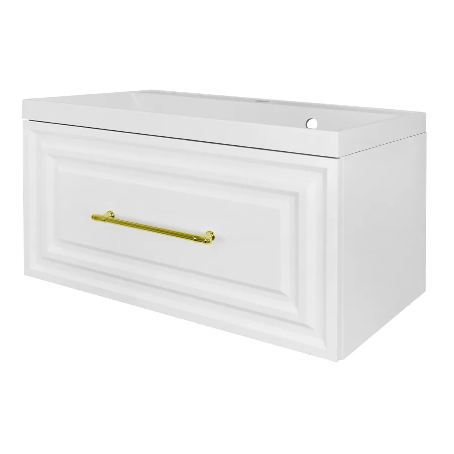 Комплект Тумба Azario Лаура 80/1 800х450х455 подвесная, с раковиной Классик 80, белый глянцевый, фурнитура золото (CS00104009)