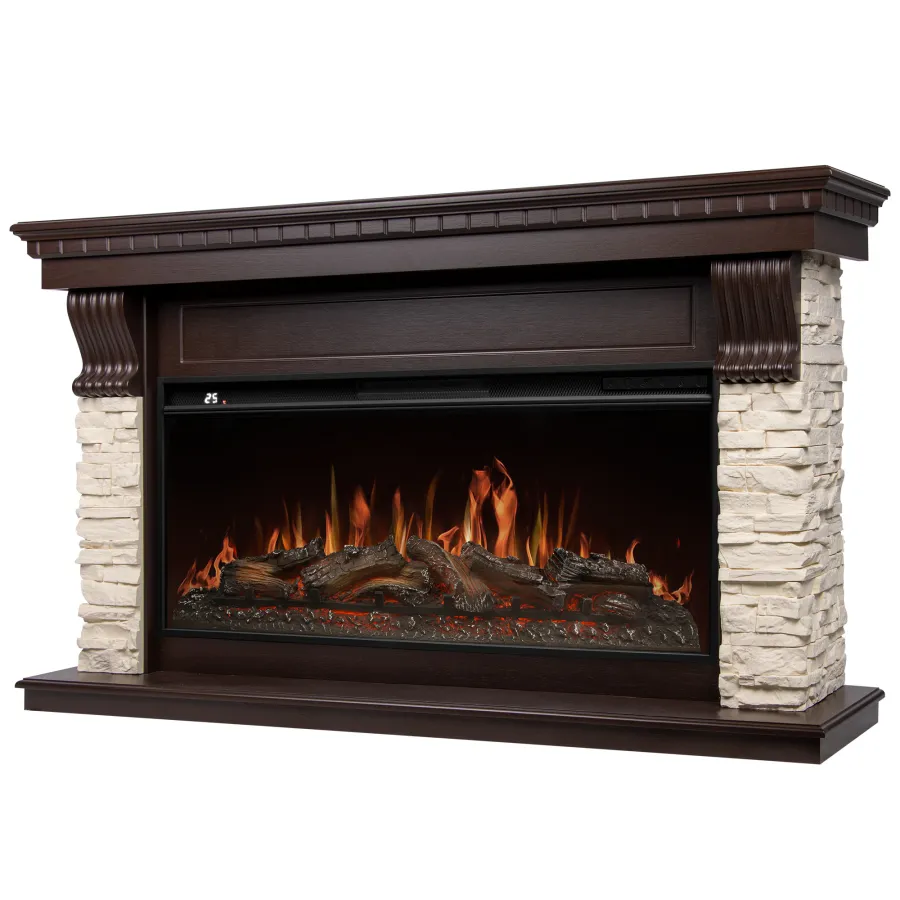 Портал Firelight Michigan 42 камень молочный, шпон темный дуб