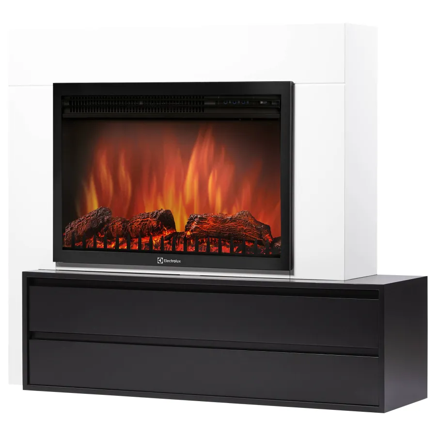 Каминокомплект: Очаг Electrolux EFP/P-3020LS N, портал Combi 30 белый, черный, р/в