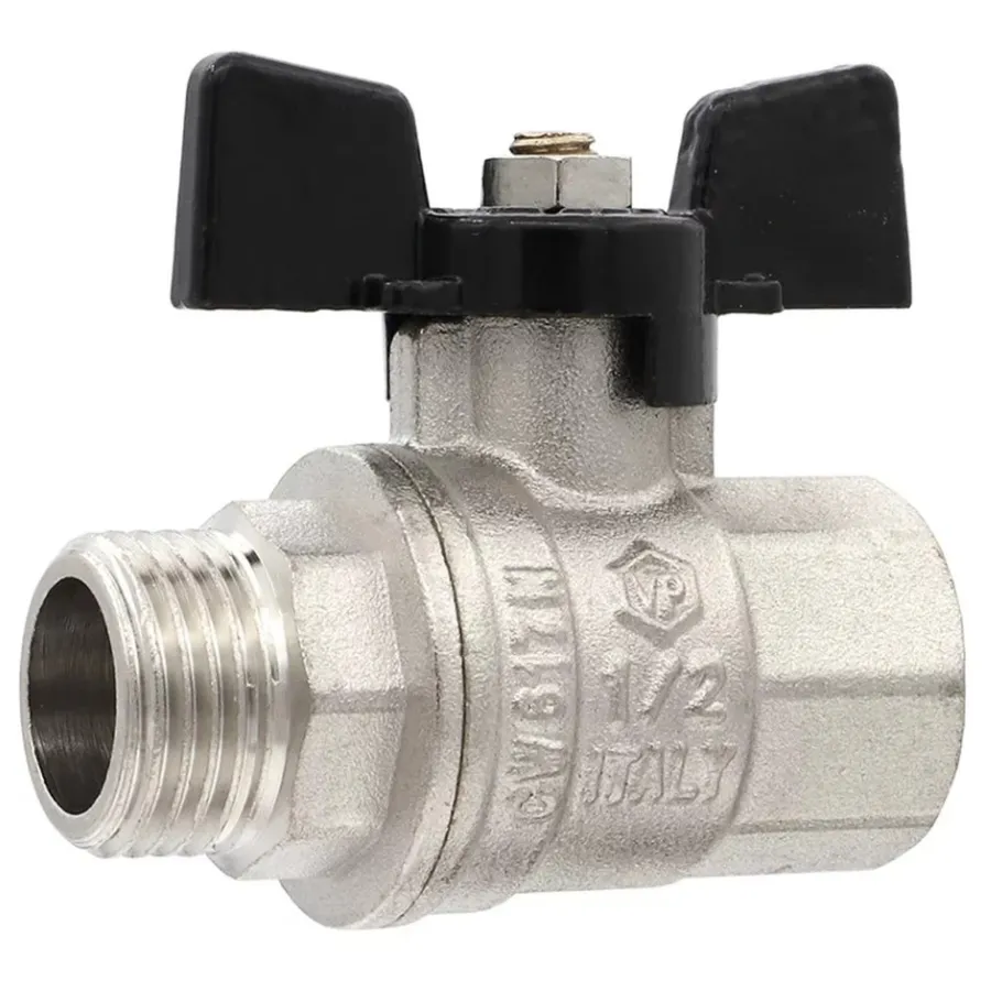 Кран VIEIR шаровый 1/2" ВВ, бабочка, никель, черный (120/12) VP220-01