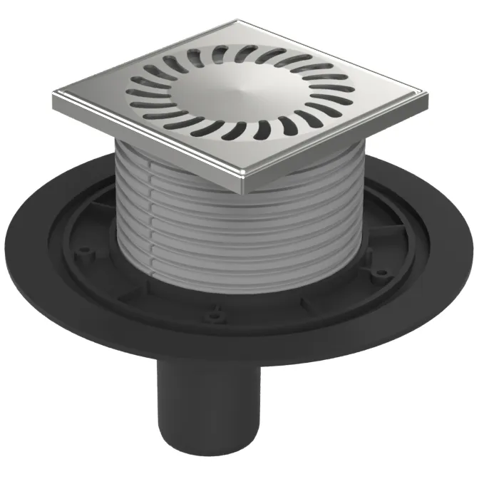 Душевой трап AZARIO DN50 12,2х12,2см, пластиковый, вертикальный слив, универсальный, решетка из нержавеющей стали (AZ-384 A)