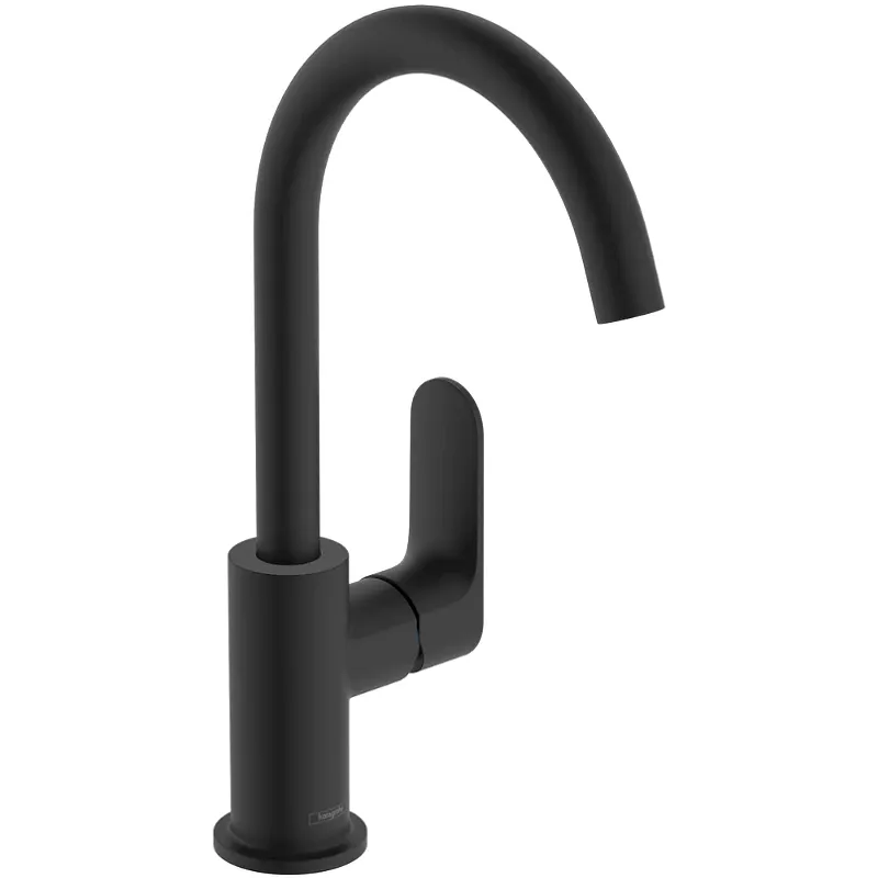 Смеситель для раковины Hansgrohe Rebris S со сливным гарнитуром, керамический картридж, черный матовый (72536670)