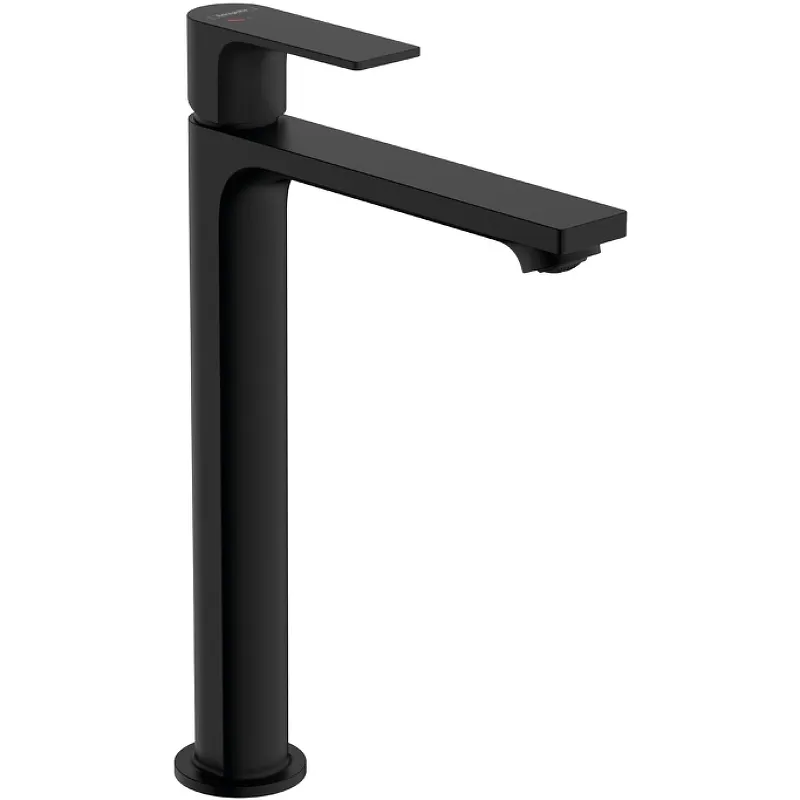 Смеситель для раковины-чаши Hansgrohe Rebris E со сливным гарнитуром, керамический картридж, черный матовый (72581670)
