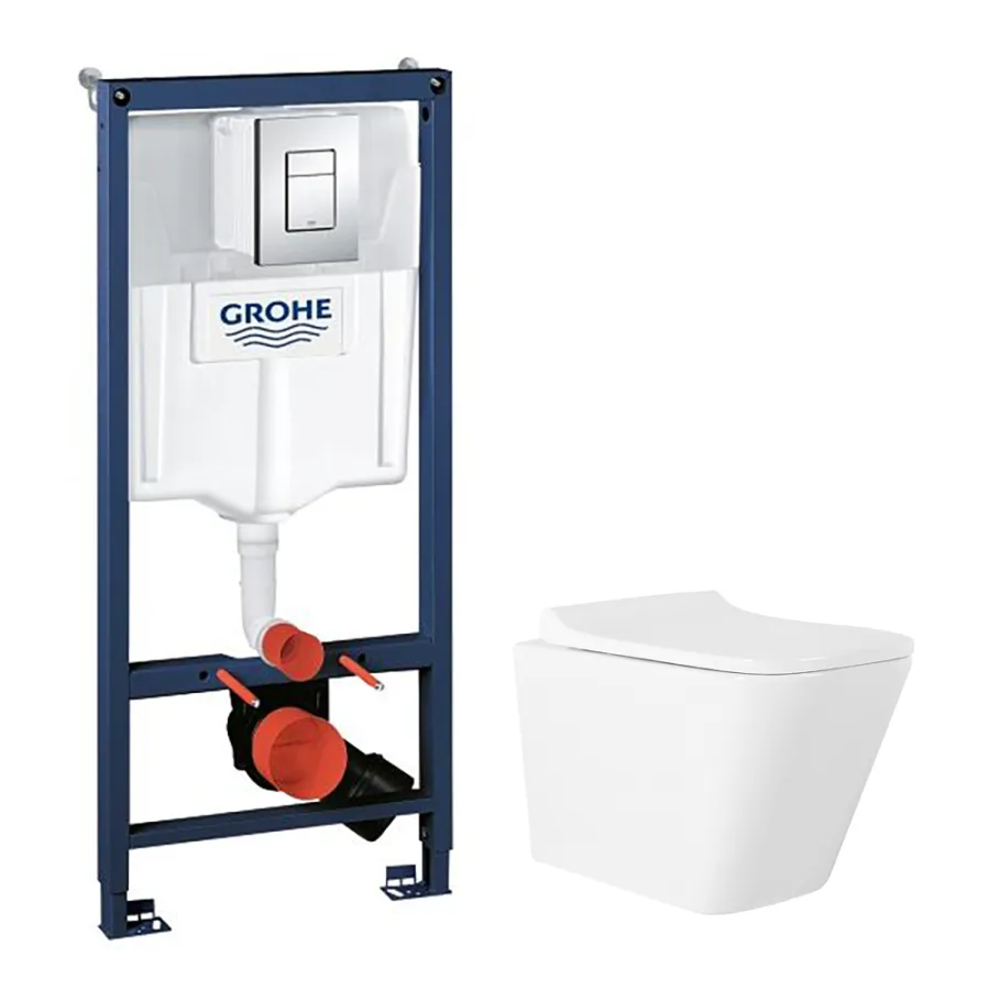 Сет: Инсталляция Grohe Rapid SL 3 в 1 + Унитаз подвесной Azario Teramo, безободковый, с быстросъемным сиденьем микролифт (38772001+AZ-0052)