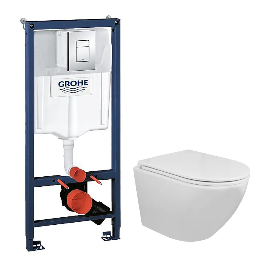 Сет 3 в 1 инсталляция Grohe Rapid SL с клавишей смыва  + подвесной унитаз Azario Grado c быстросъемным сиденьем микролифт (38772001+AZ-0046N)