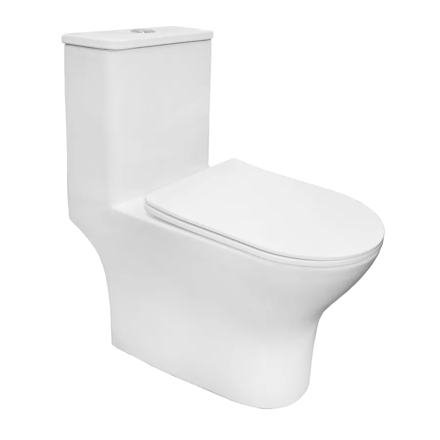 Унитаз-моноблок AZARIO Тэрни 670x350x760 безободковый, слив "Торнадо", быстросъемное сиденье "Микролифт" (AZ-8618T)