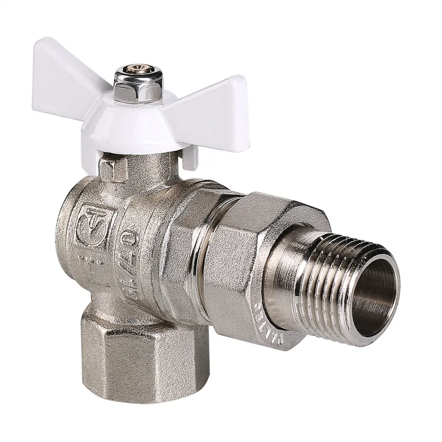 Кран шаровой Valtec BASE угловой с полусгоном 3/4" вн.-нар. белая рукоятка (VT.228.NW.05)