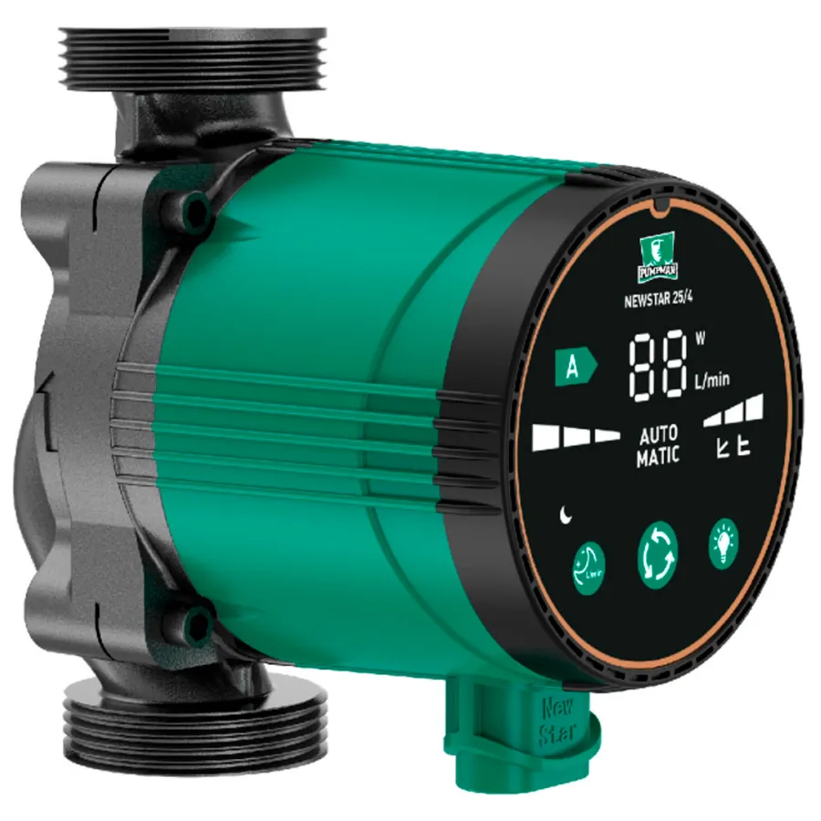 Насос PUMPMAN циркуляционный NEWSTAR25/6-130 (част.,автонастр.,3-35Вт,6м,55л/мин130мм,гайки и каб.)