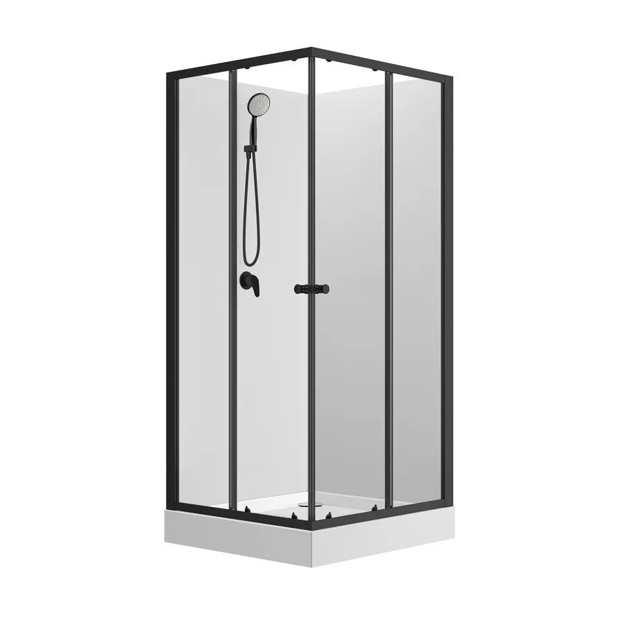 Душевая кабина Loranto NEO 100x100x(190+15) c низким поддоном 15см, прозрачное закаленное стекло 5 мм,задние стеклянные стенки белые, профиль черный-матовый (CS-21801-100)