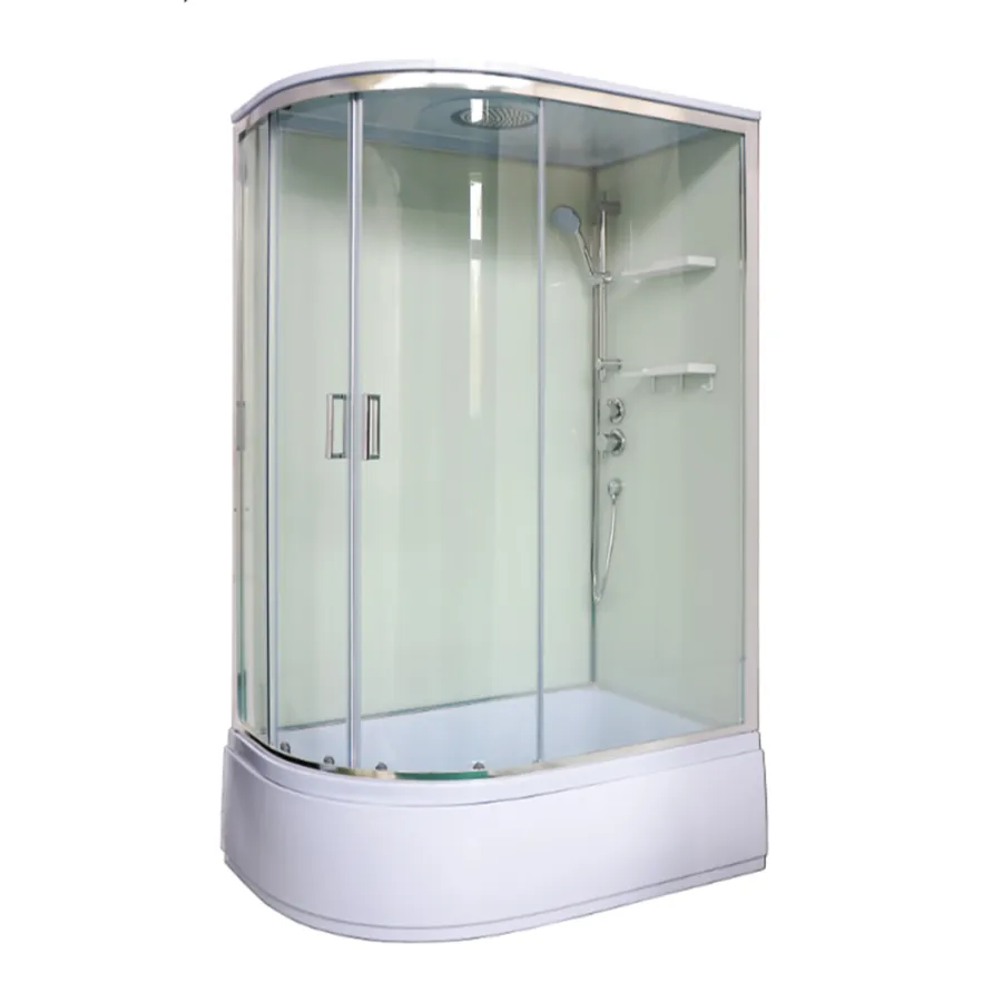 Душевая кабина Loranto NEO 120x80x(170+38) правая, с высоким поддоном 38см, прозрачное закаленное стекло 4 мм, задние стеклянные стенки белые, с двумя полками, цвет профиля серебро (CS-22012R)