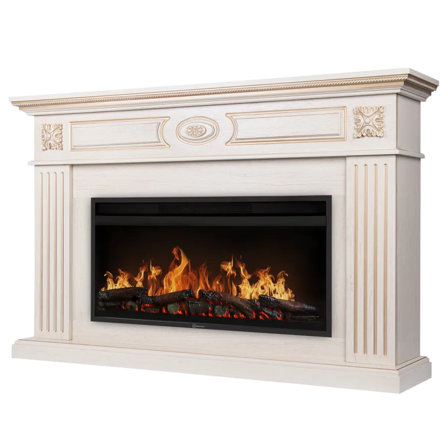 Каминокомплект: Очаг Electrolux EFP/P-4220LS, портал Siena 42/40/36, сл. кость с зол. патиной