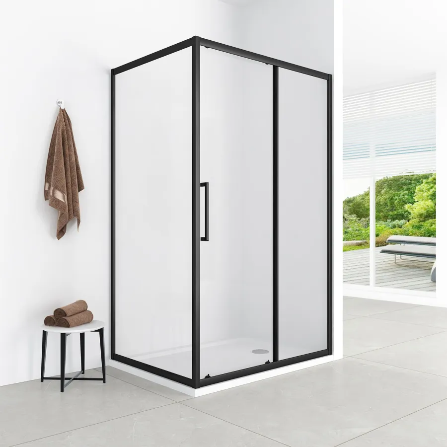 Душевое ограждение Loranto 120x80x190 раздвижная дверь, универсальная, прозрачное стекло 6 мм, профиль черный матовый (CS-AB02B-128)