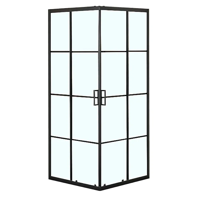 Душевое ограждение Loranto 90x90x190 раздвижная дверь, прозрачное стекло "Лофт клетка" 6 мм, профиль черный матовый (CS-211F-90)