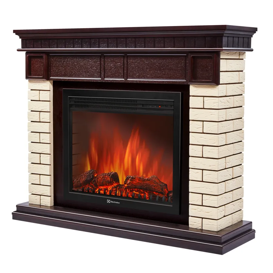 Каминокомплект: Очаг Electrolux EFP/P-2520LS N, портал Bricks 25 камень бежевый, шпон темный дуб