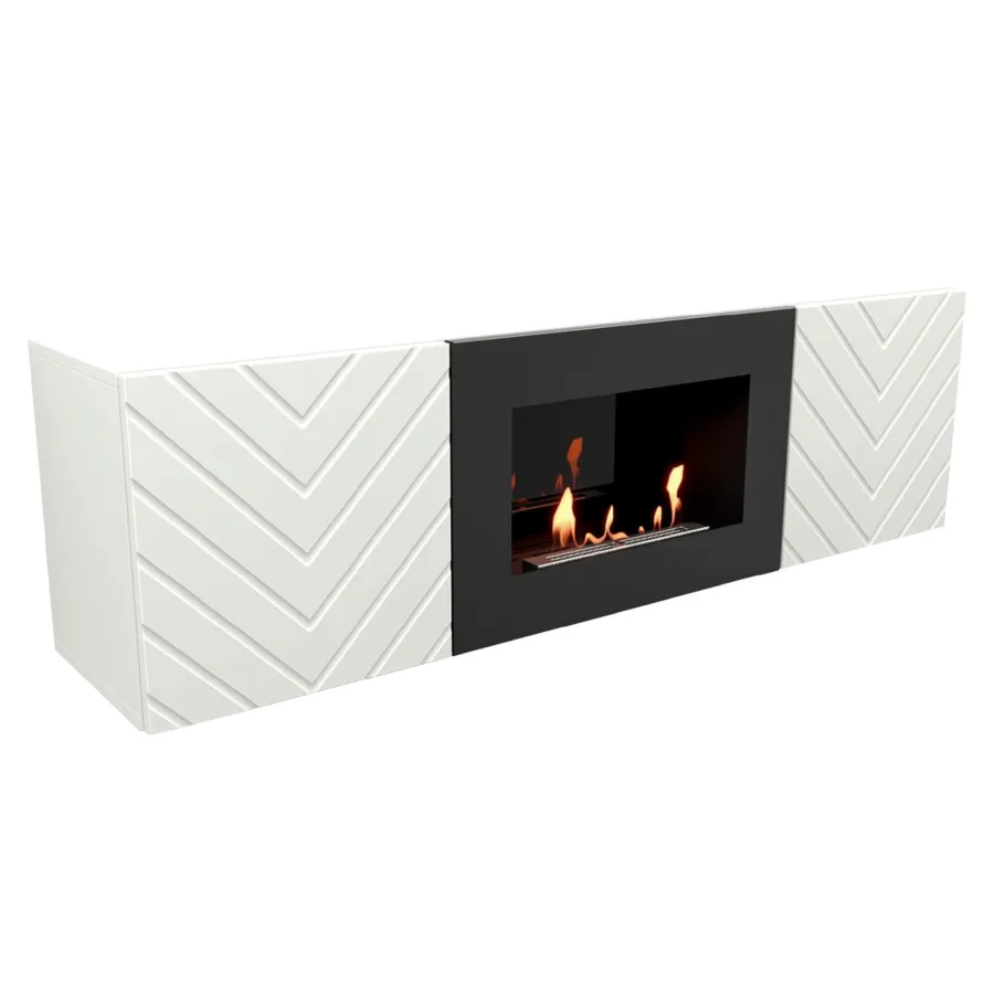 Каминокомплект:Тумба с биокамином Firelight BFP/P-1400V белая+набор керамических дров ель