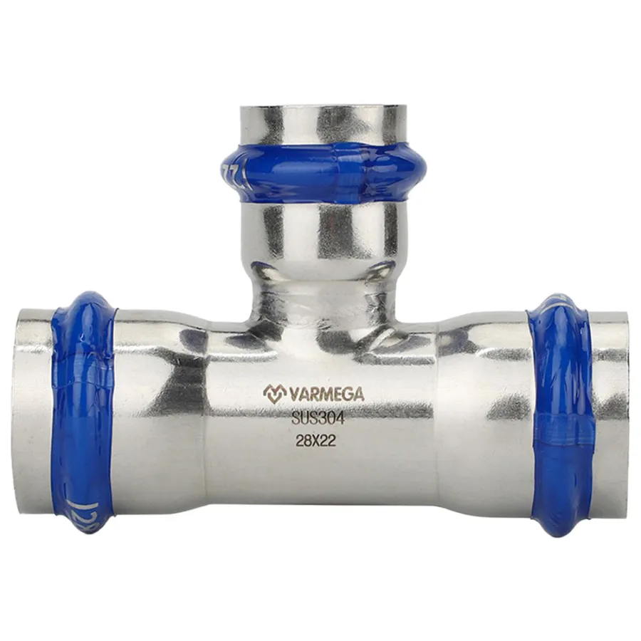 Тройник VARMEGA раструбный Inox Press переходной 35x28x35